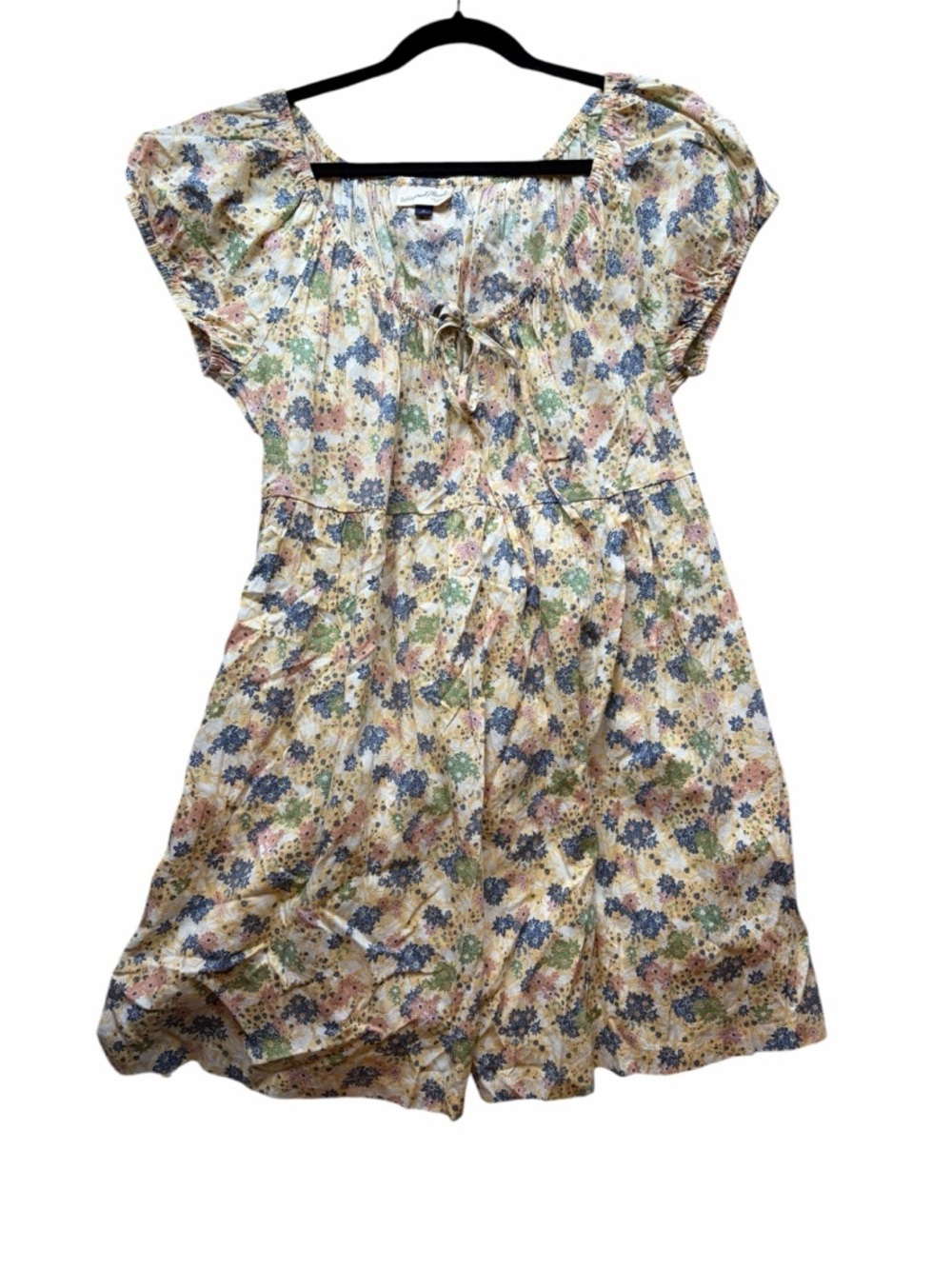 Floral Puff-Sleeve Midi Dress in Cream and Blue - Picture 2 of 4